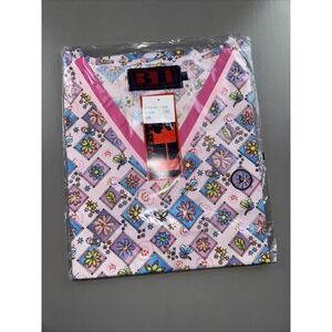 Beverly Hills Uniforms Women's Scrub Top V Neck Short Sleeve Dress Patterned NWT